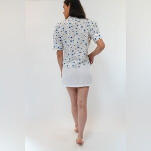 Stark X Joey Top NWT Short Sleeve white button down blue star w/ silver  SZ S